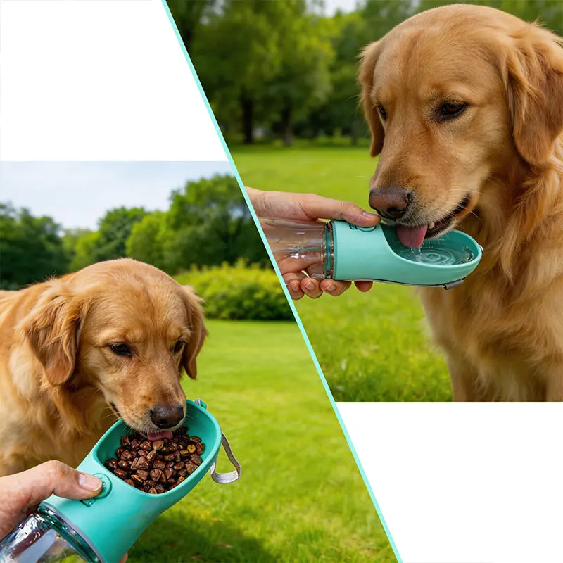 3 in 1 Pet Water Bottle 20 Oz - Leak Proof Portable Dog Water Container with Poop Bag Dispenser for Travel, Hiking & Outdoor Activities Holder