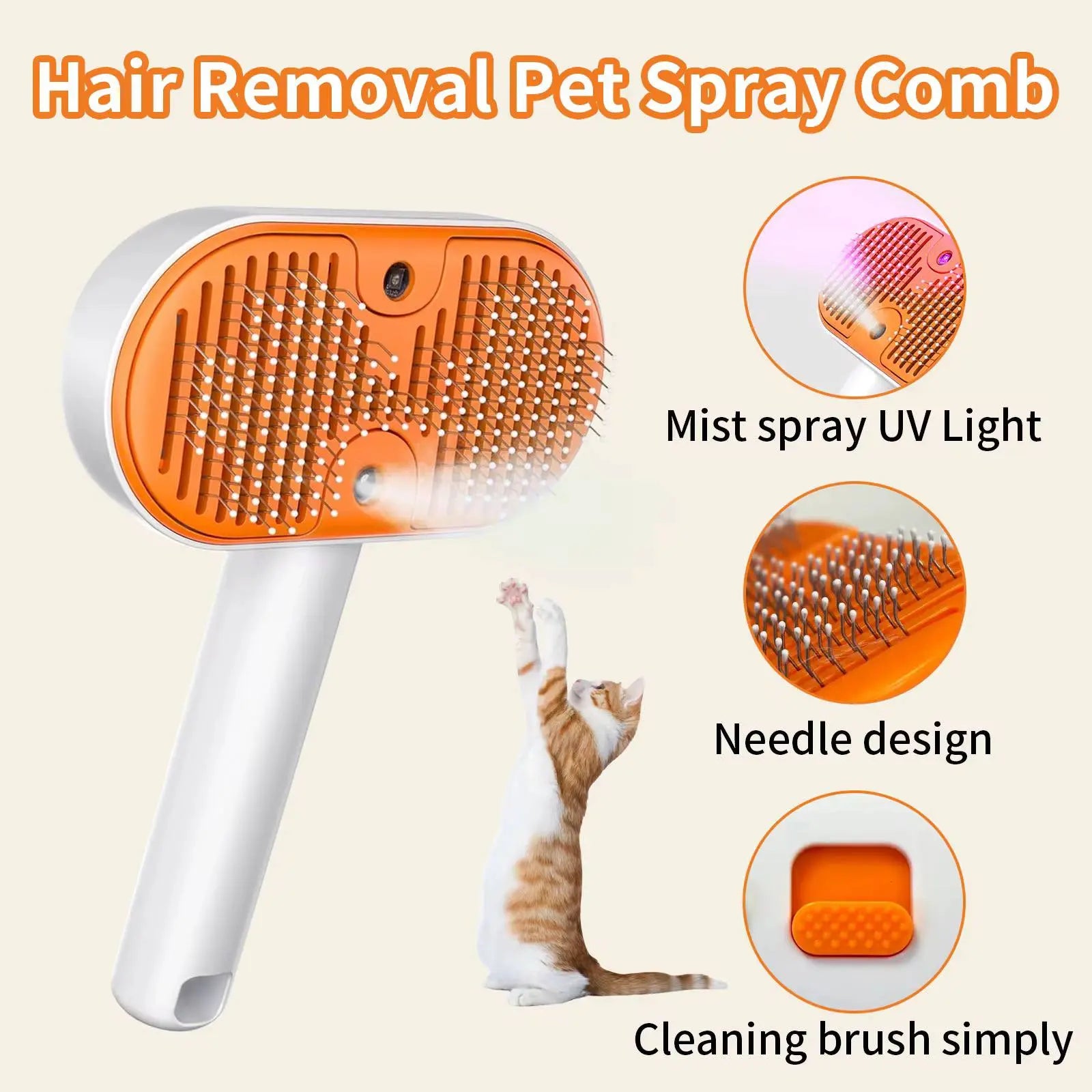 3-In-1 Steam Pet Grooming Brush - Self-Cleaning Spray Comb, De-Shedding & Fur Removal Tool for Cats & Dogs, De-Shedding Brushes, Fur Removal Brushes