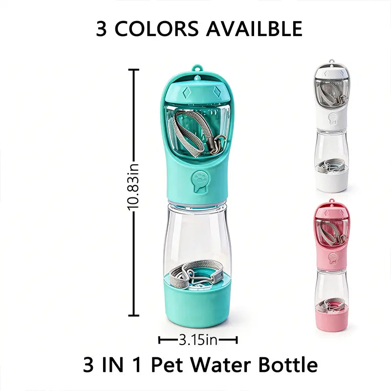 3 in 1 Pet Water Bottle 20 Oz - Leak Proof Portable Dog Water Container with Poop Bag Dispenser for Travel, Hiking & Outdoor Activities Holder
