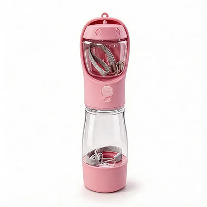 3 in 1 Pet Water Bottle 20 Oz - Leak Proof Portable Dog Water Container with Poop Bag Dispenser for Travel, Hiking & Outdoor Activities Holder