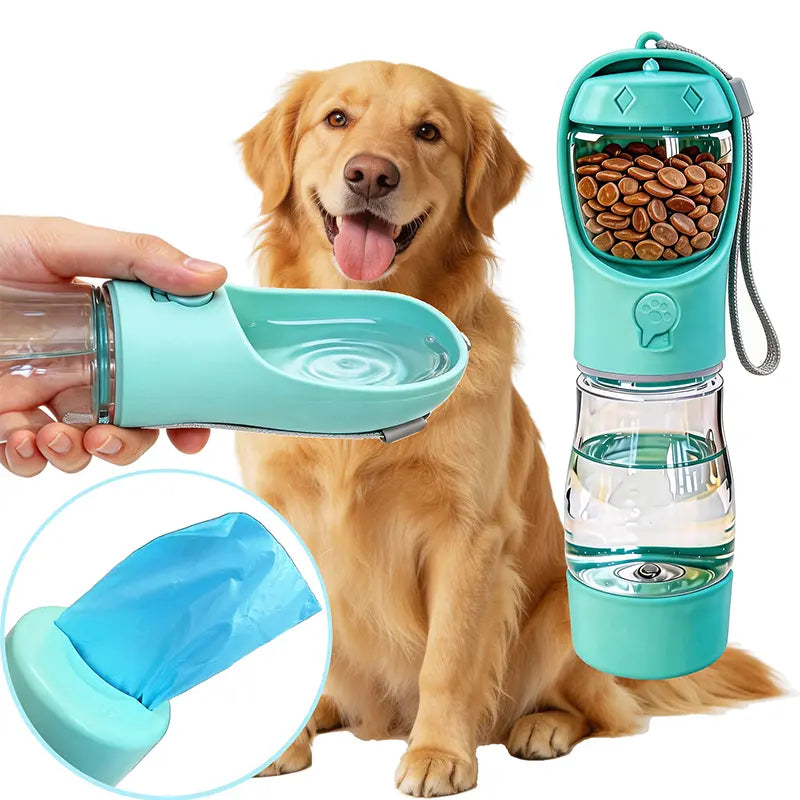 3 in 1 Pet Water Bottle 20 Oz - Leak Proof Portable Dog Water Container with Poop Bag Dispenser for Travel, Hiking & Outdoor Activities Holder