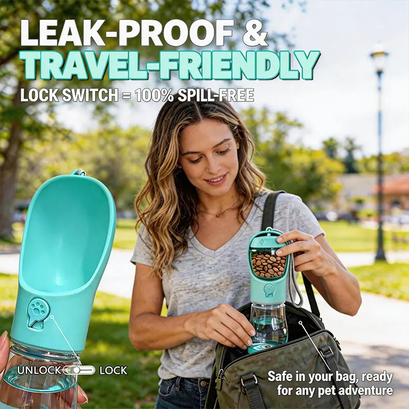 3 in 1 Pet Water Bottle 20 Oz - Leak Proof Portable Dog Water Container with Poop Bag Dispenser for Travel, Hiking & Outdoor Activities Holder