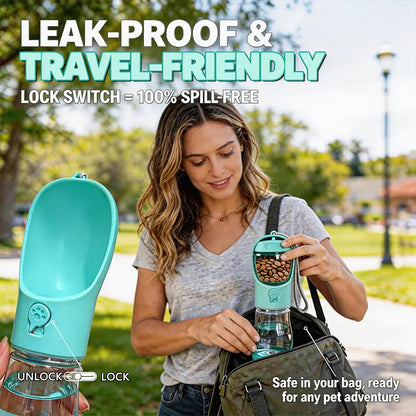3 in 1 Pet Water Bottle 20 Oz - Leak Proof Portable Dog Water Container with Poop Bag Dispenser for Travel, Hiking & Outdoor Activities Holder