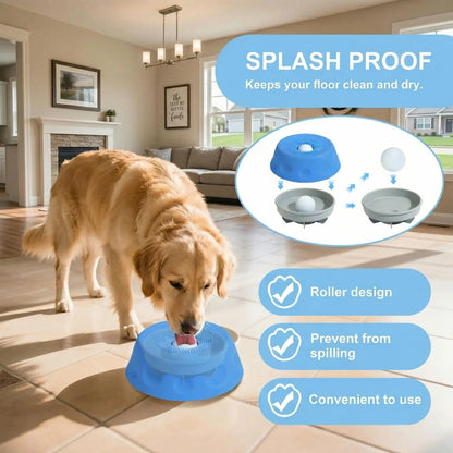 3-In-1 Suction Dog Lick Bowl with Rolling Ball & Brush, Mess-Free Slow Feeder for Liquid Treats & Yogurt, Anti-Slip Pet Lick Bowl