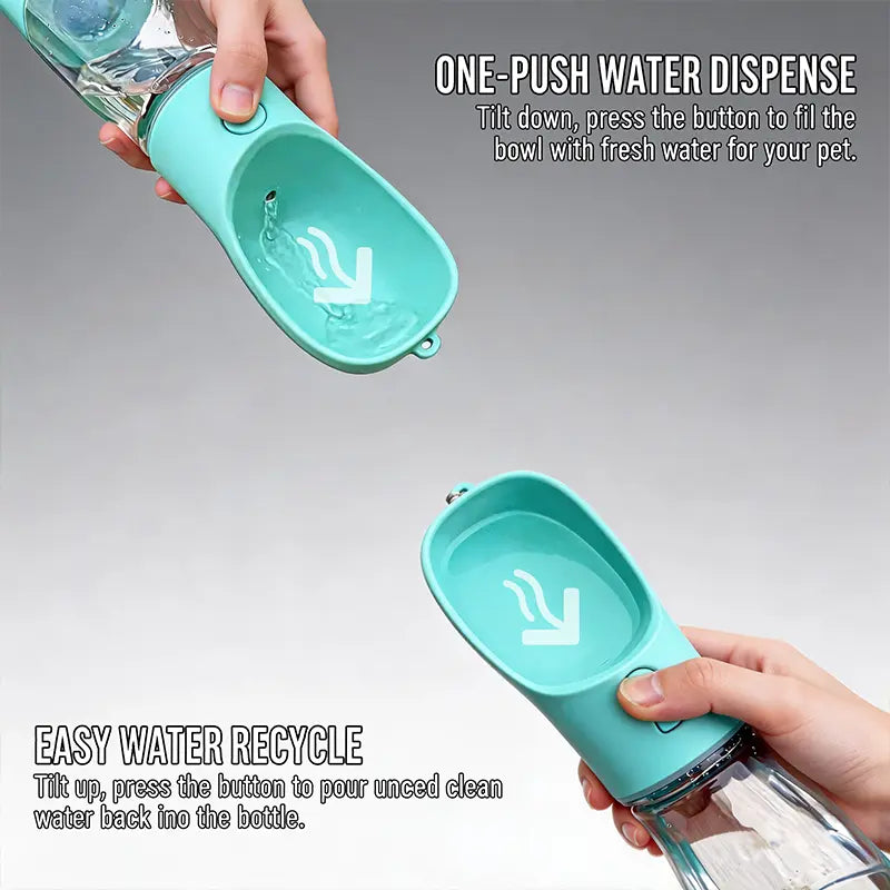 3 in 1 Pet Water Bottle 20 Oz - Leak Proof Portable Dog Water Container with Poop Bag Dispenser for Travel, Hiking & Outdoor Activities Holder