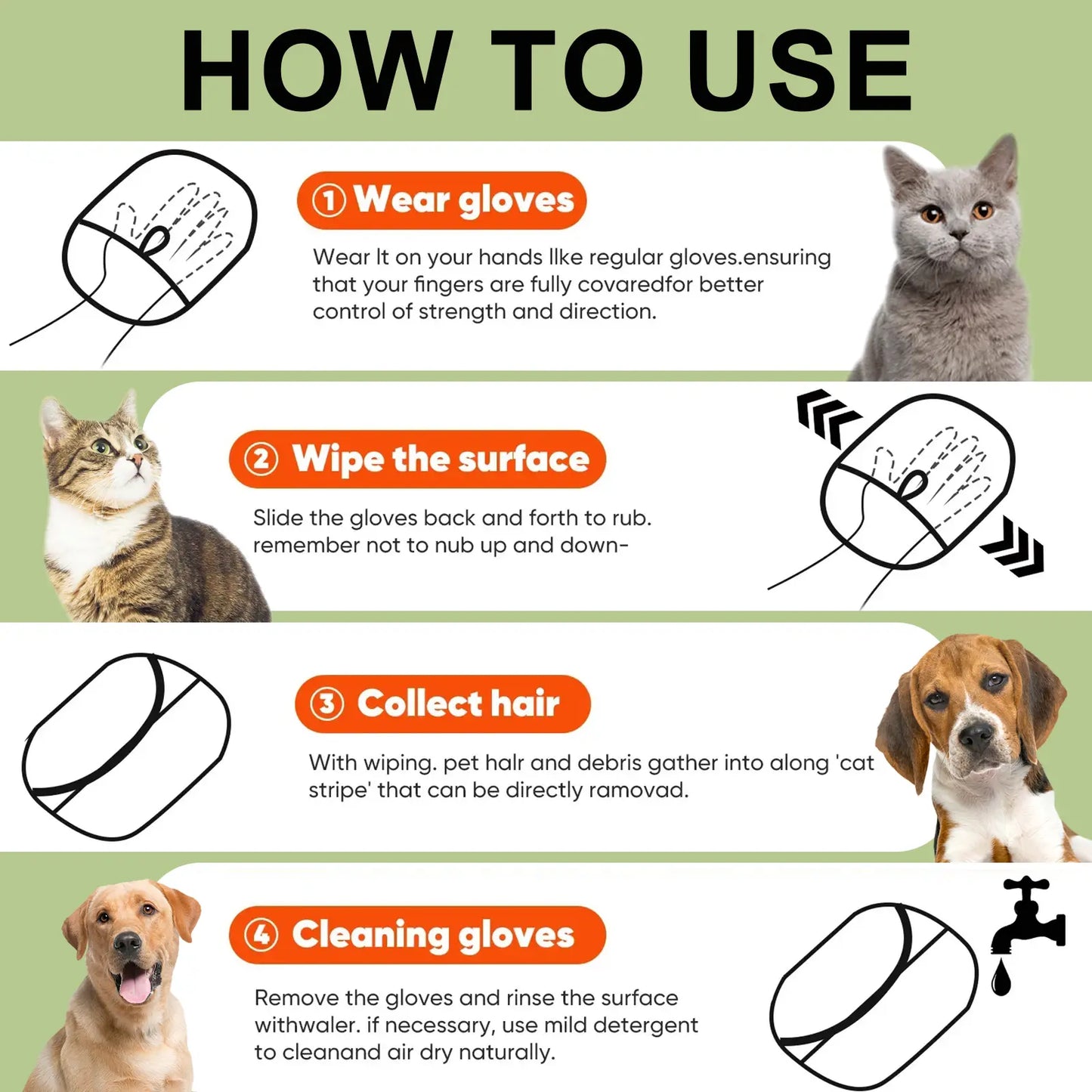 Ultimate Pet Grooming Gloves - Reusable Hair Remover for Cats & Dogs, Double-Sided Cleaning Mitt for Multi-Pet Homes, Effortless Fur Removal from Furniture & Carpets