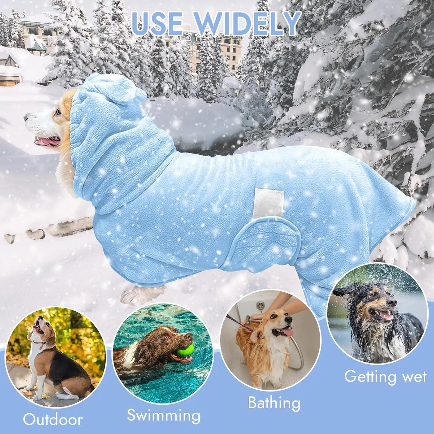 Quick-Drying Dog Bathrobe, Dog Bath Robe with Hood,Pet Dressing Gown with Adjustable Belly Band, Super-Absorbent Super-Soft Fabric,Quick Dry Dog Bathrobe for Small Medium Dogs & Cats,Reduces Drying Time